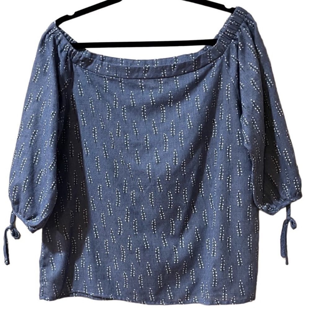 ANTHROPOLOGIE CLARTE Off Shoulder Top Blue White Women’s Size Medium